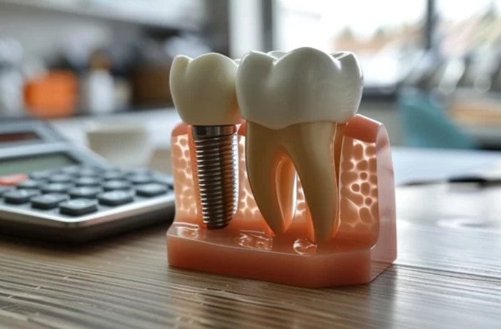 modelo implante dental sobre mesa protesis explicativa fisiodent san blas clinica dental